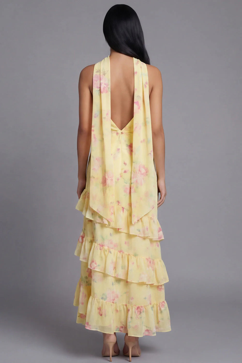 Pink Floral Ruffle Strapless Wedding Guest Dress with Sash