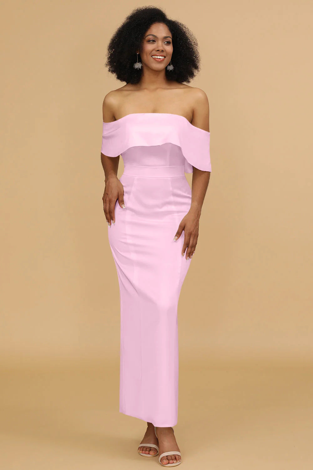 Mermaid Off the Shoulder Floor Length Satin Bridesmaid Dress