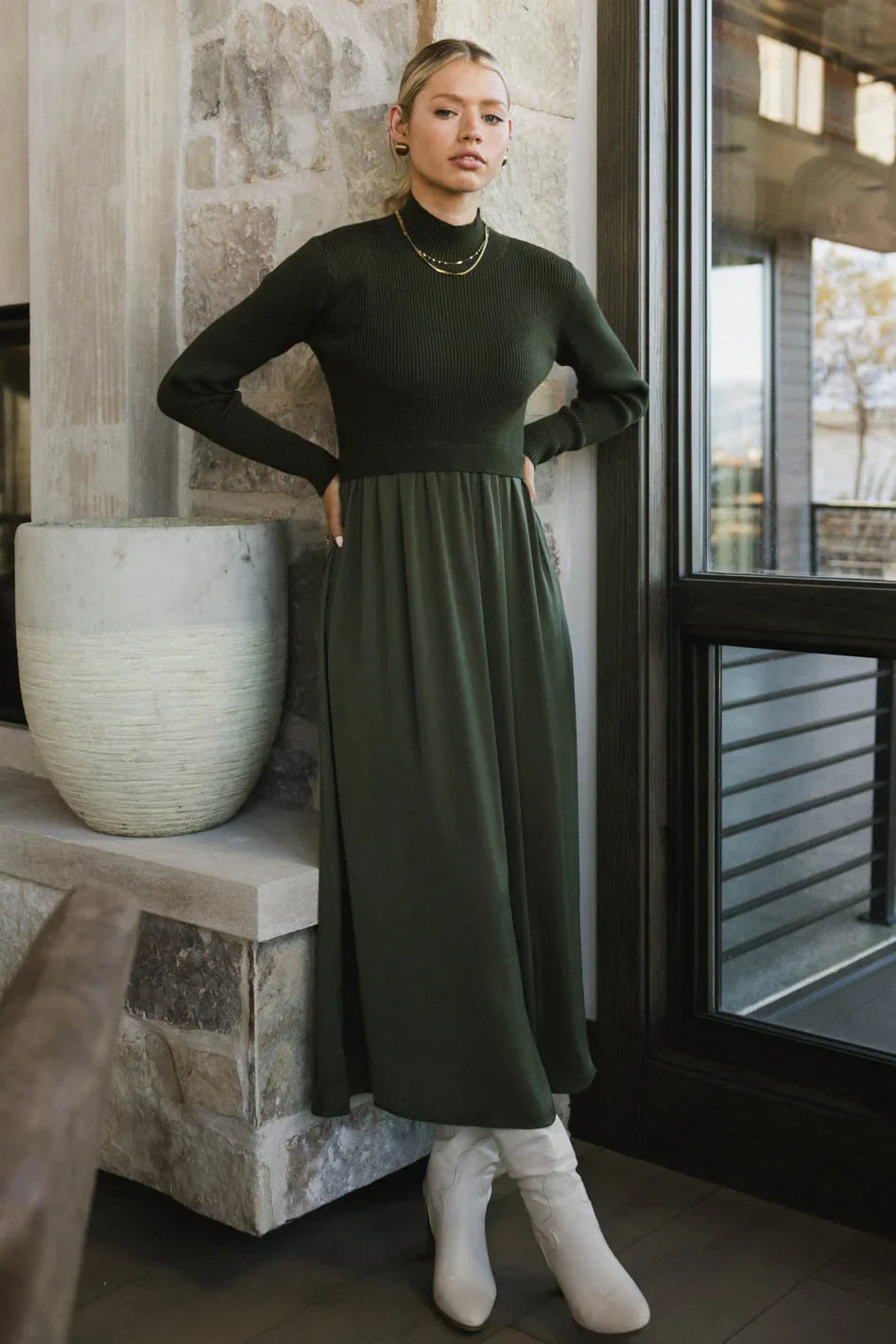 Zeda Midi Dress in Olive FINAL SALE