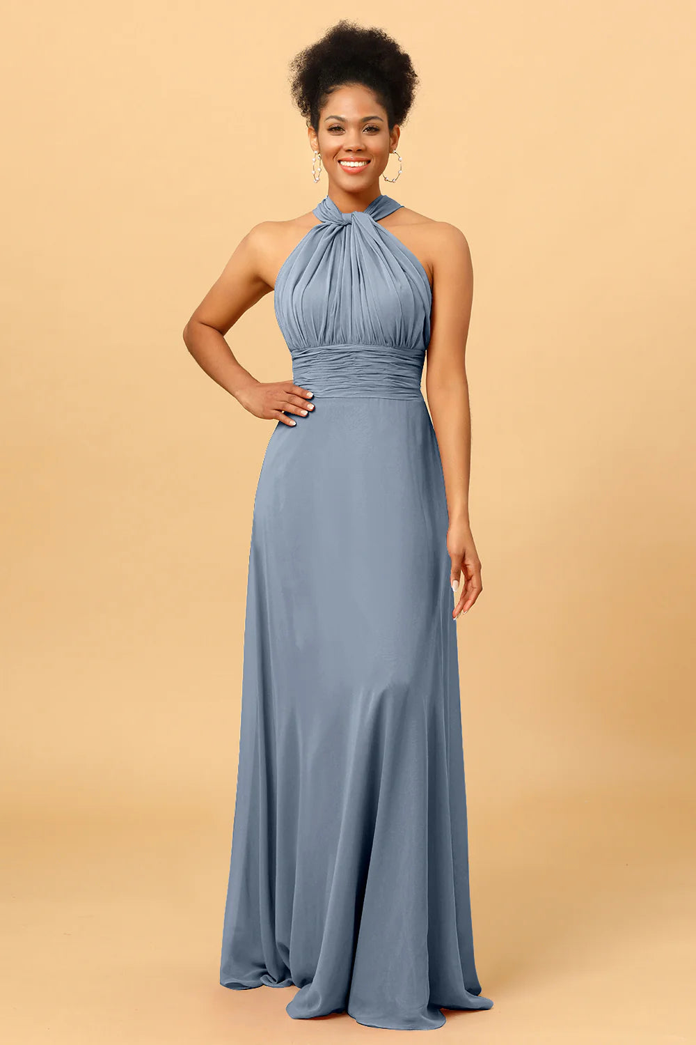 A Line Convertible Long Chiffon Bridesmaid Dress