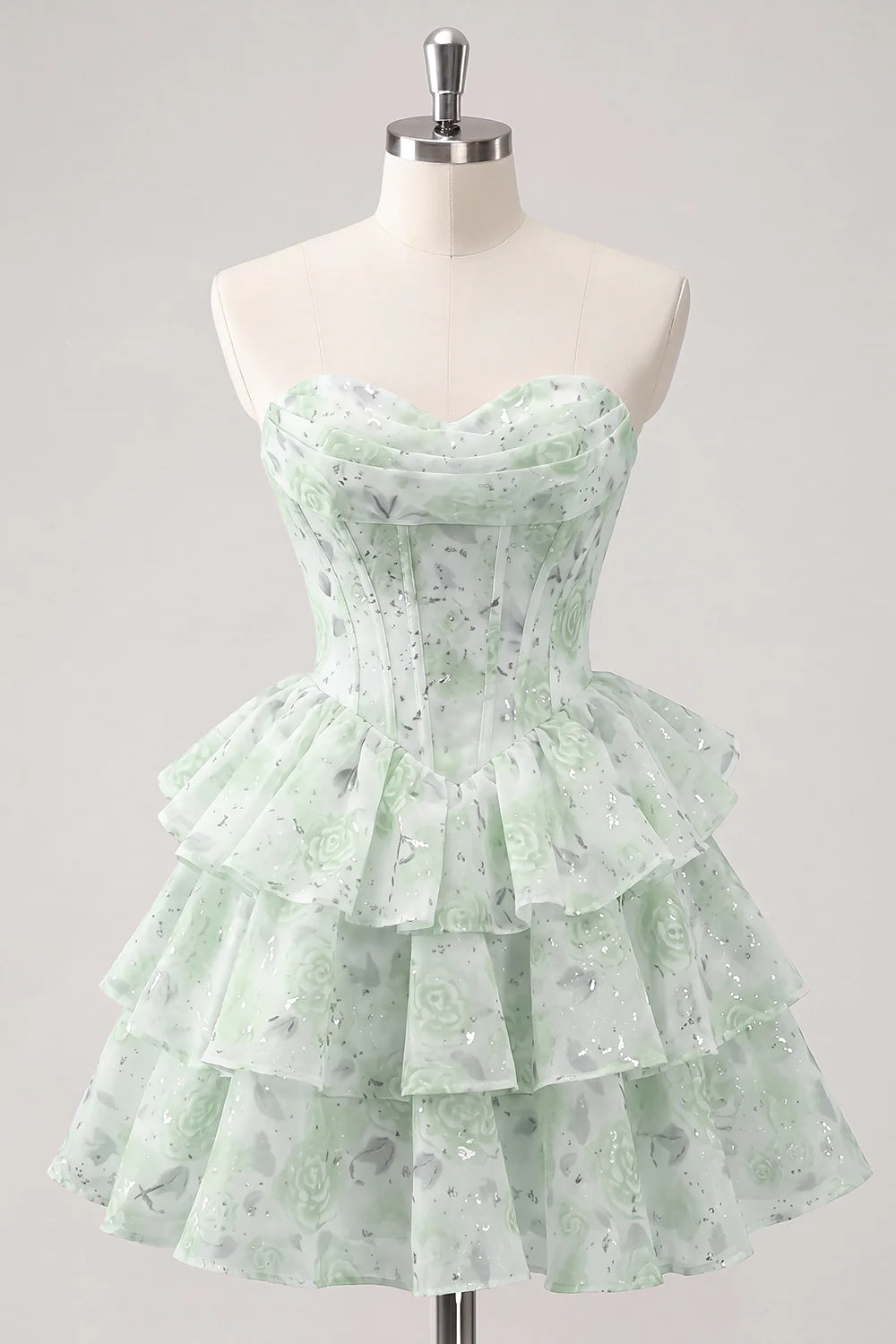 Strapless Floral A Line Sequin Corset Pink Homecoming Dress