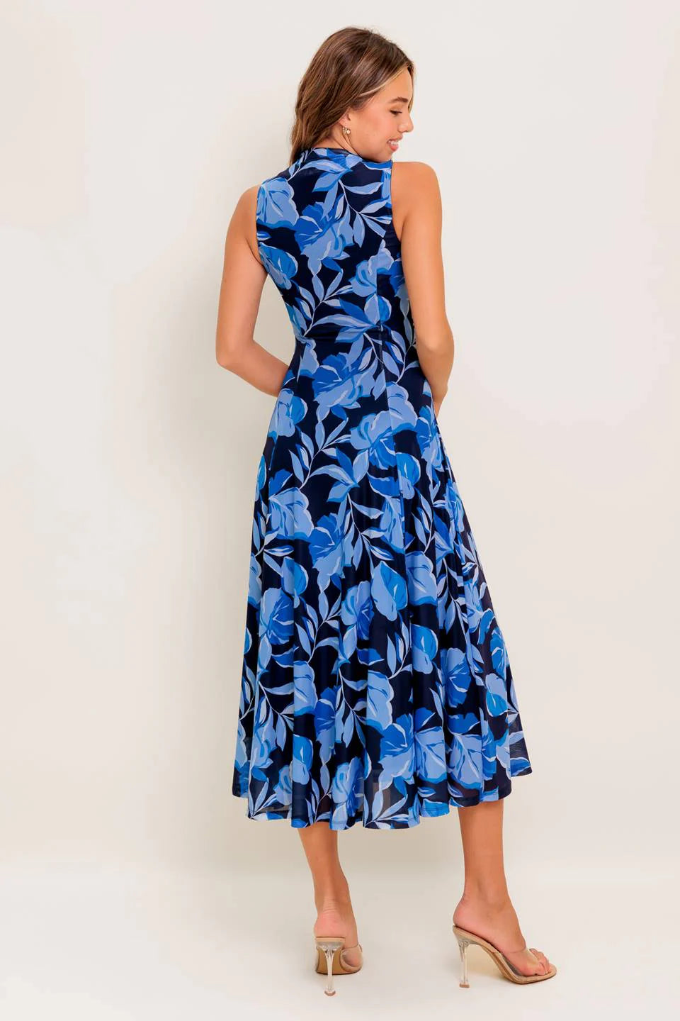 PALMER POWER MESH PRINTED MIDI DRESS BLUE