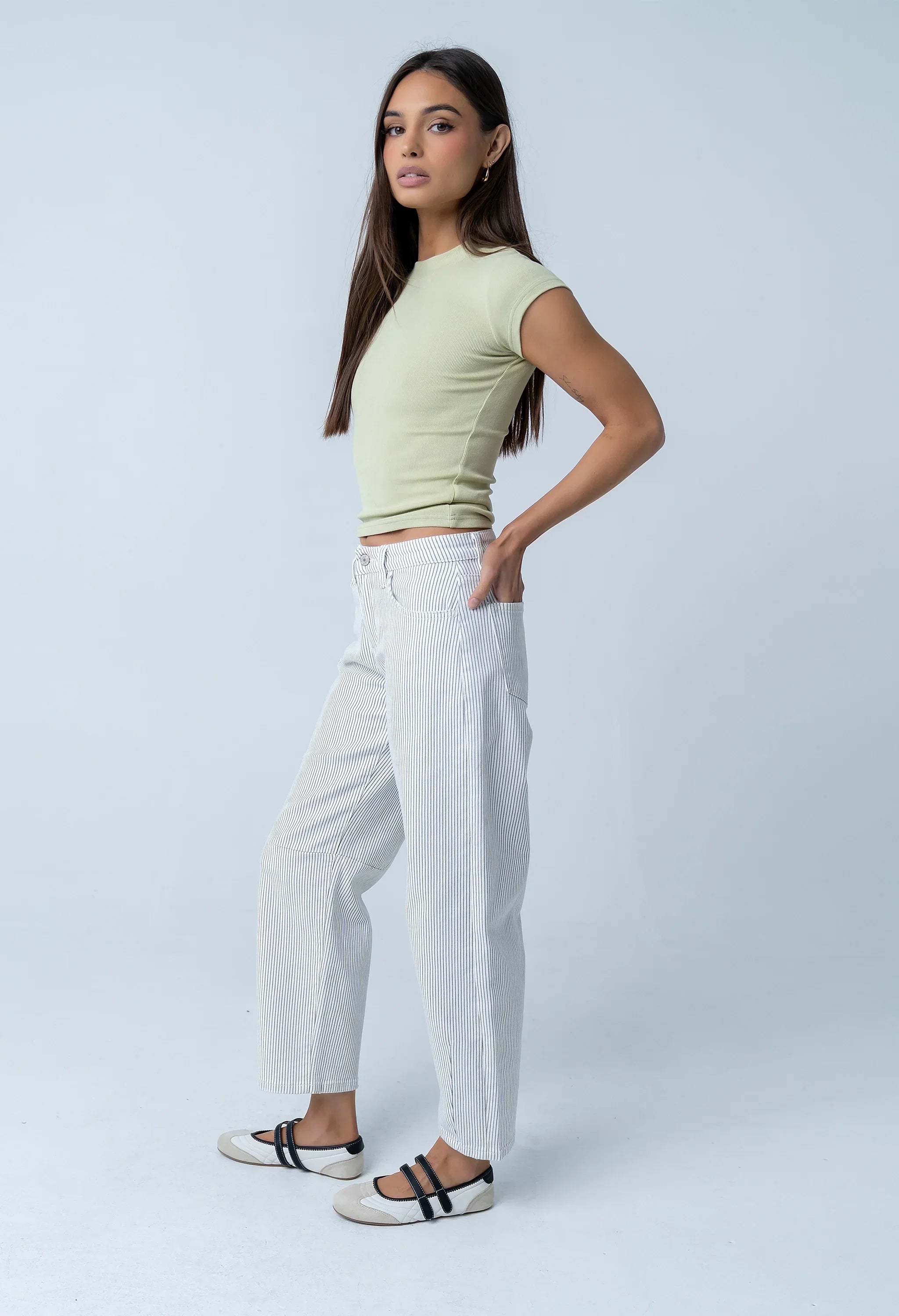 Tilly Striped Barrel Jeans