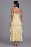 Tiered Corset A Line Floral Yellow Wedding Guest Dress