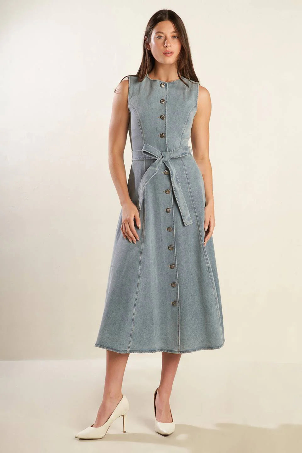 NAUTICAL NICE LIGHT DENIM MIDI DRESS
