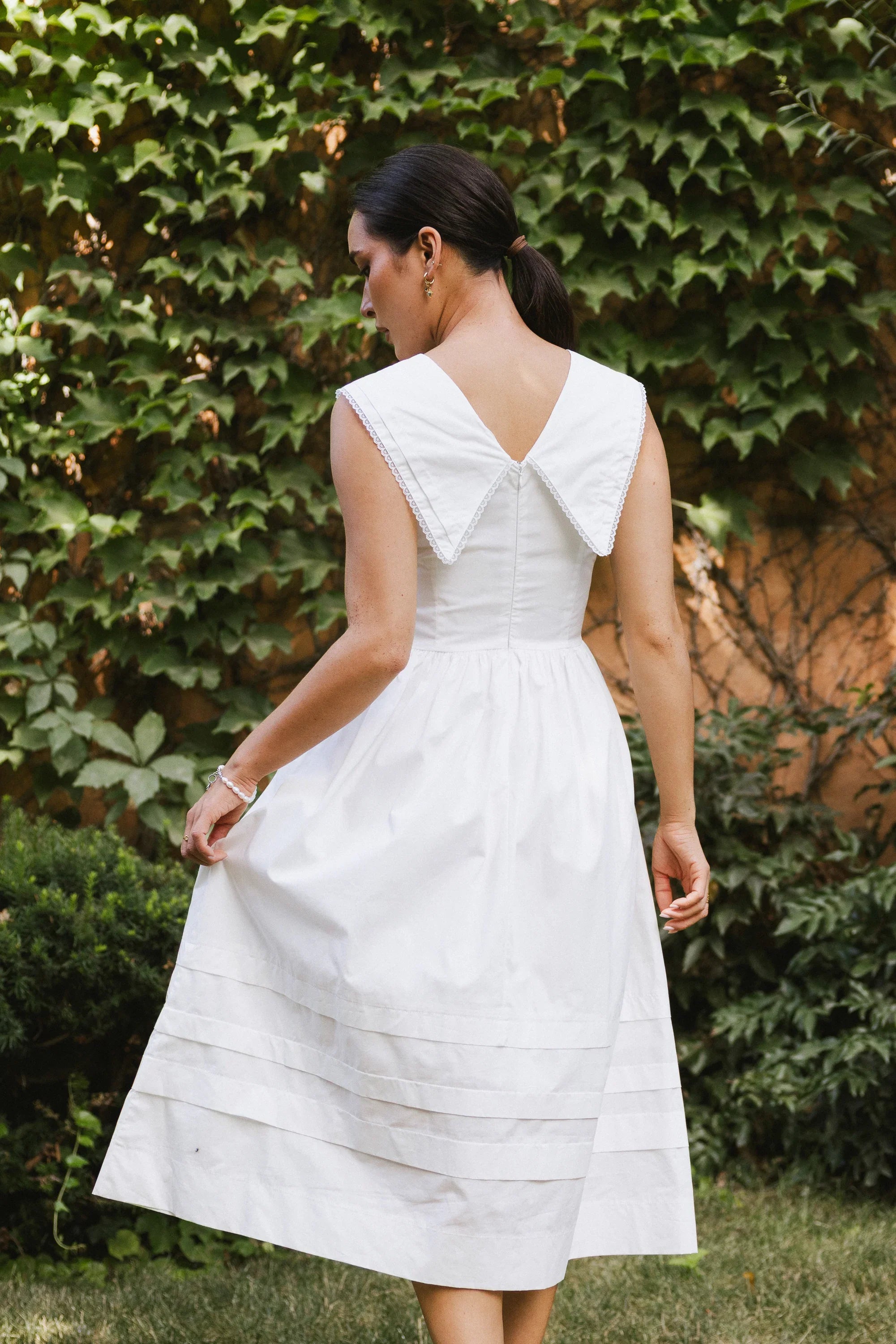 Louie Collared Midi Dress in White FINAL SALE