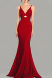 Red V Neck Cut Out Mermaid Formal Dress
