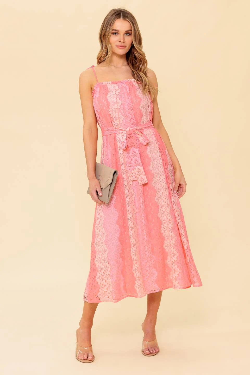 TAILOR MADE LACE MIDI DRESS PEACH