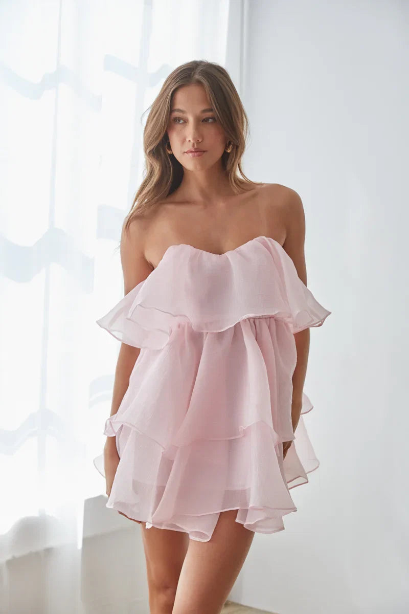 Alesia Tiered Organza Babydoll Mini Dress