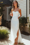 Sheath White Spaghetti Straps Graduation Dress with Slit