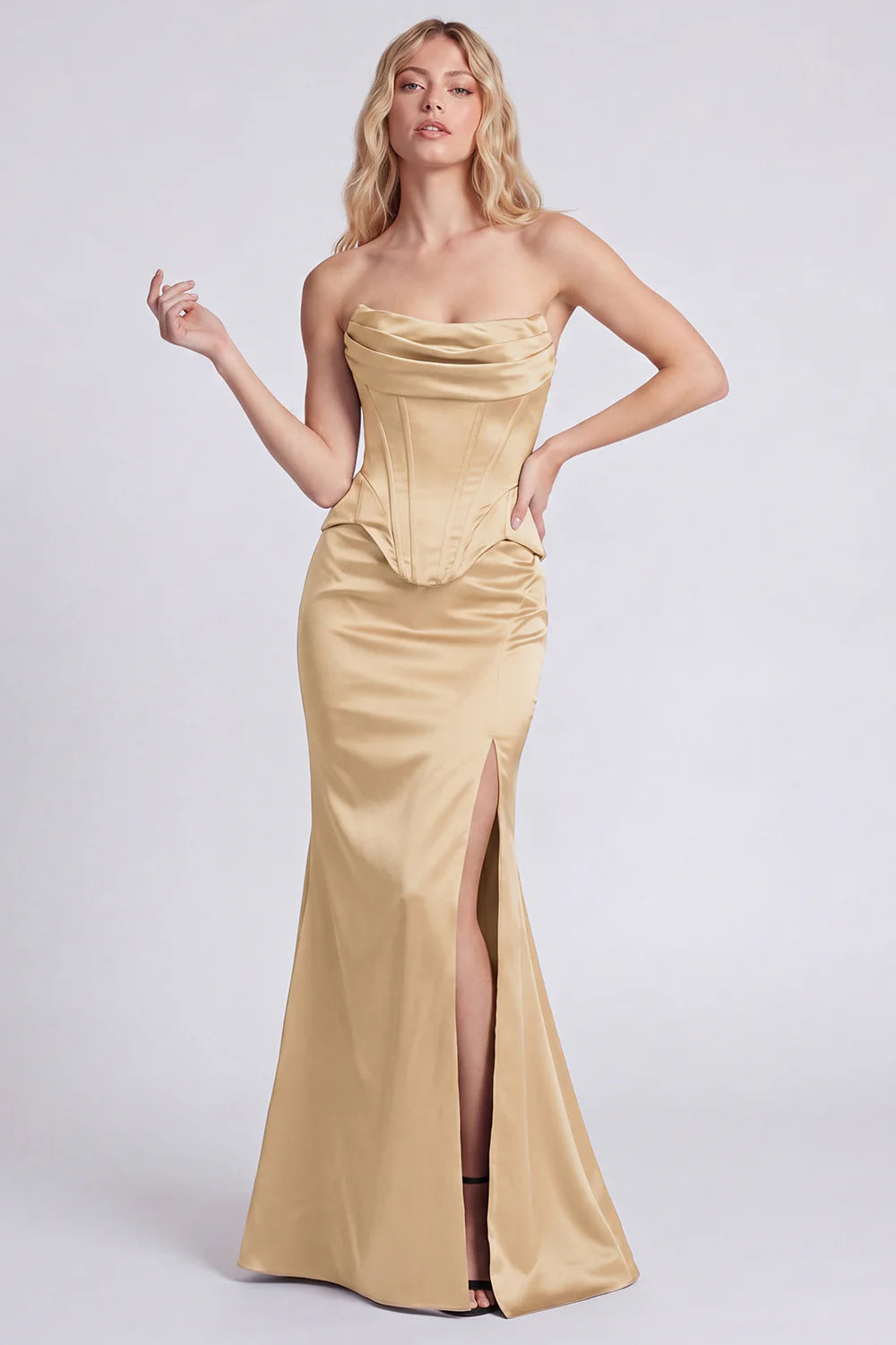 Strapless Black Corset Mermaid Formal Dress with Slit