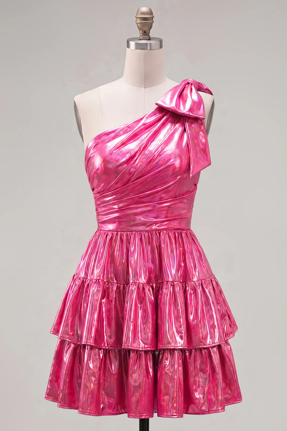 Green One Shoulder Metallic A Line Tiered Short Homecoming Dress