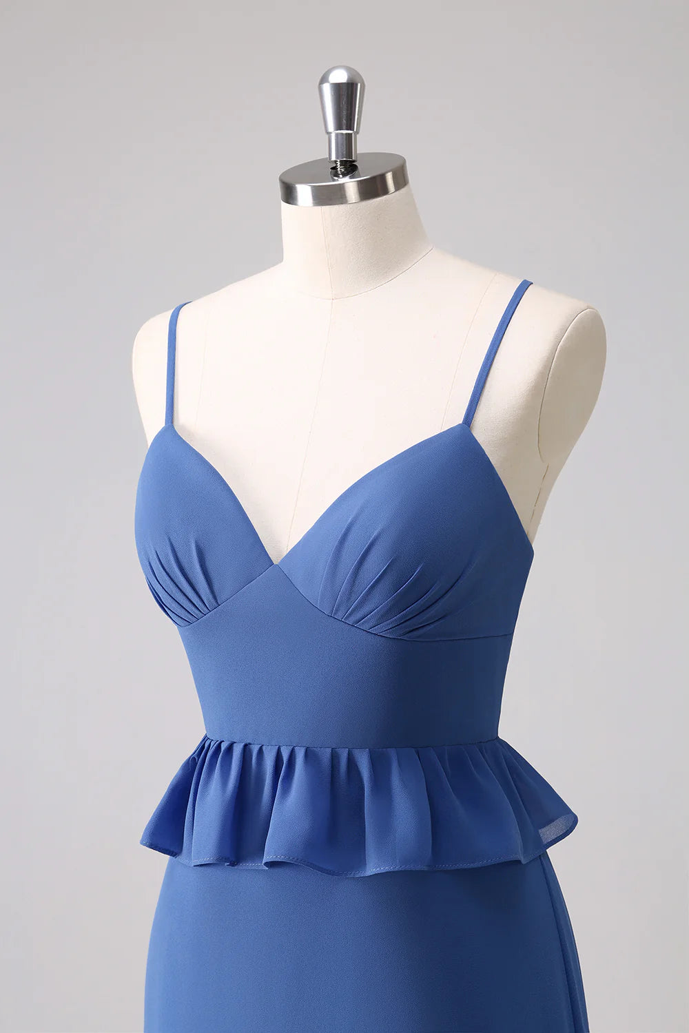Dark Blue A Line Chiffon Tiered Long Bridesmaid Dress with Lace Up Back