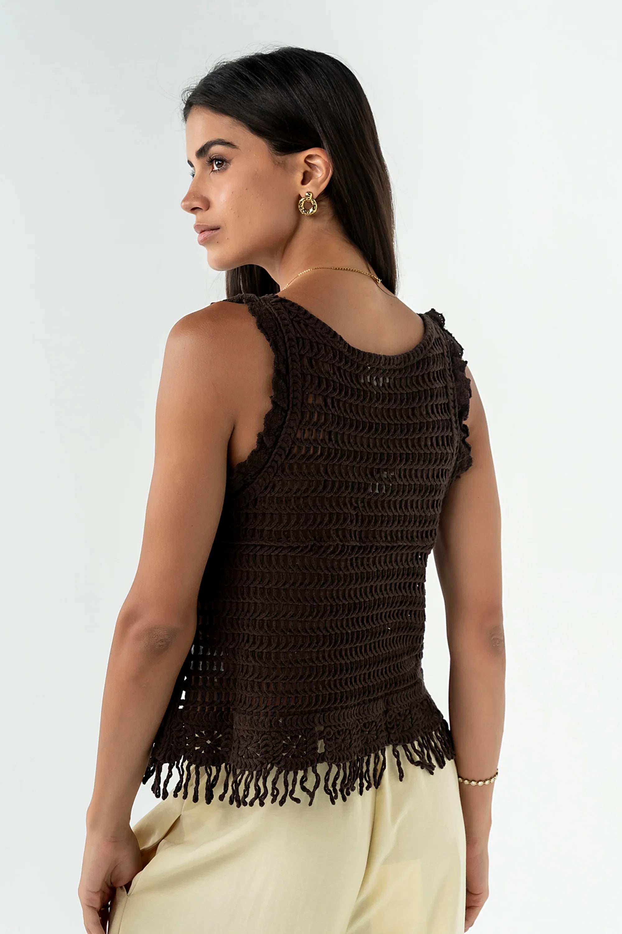 Kalani Crochet Tank Top in Brown