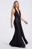 Halter Mermaid Black Ruched Satin Formal Dress