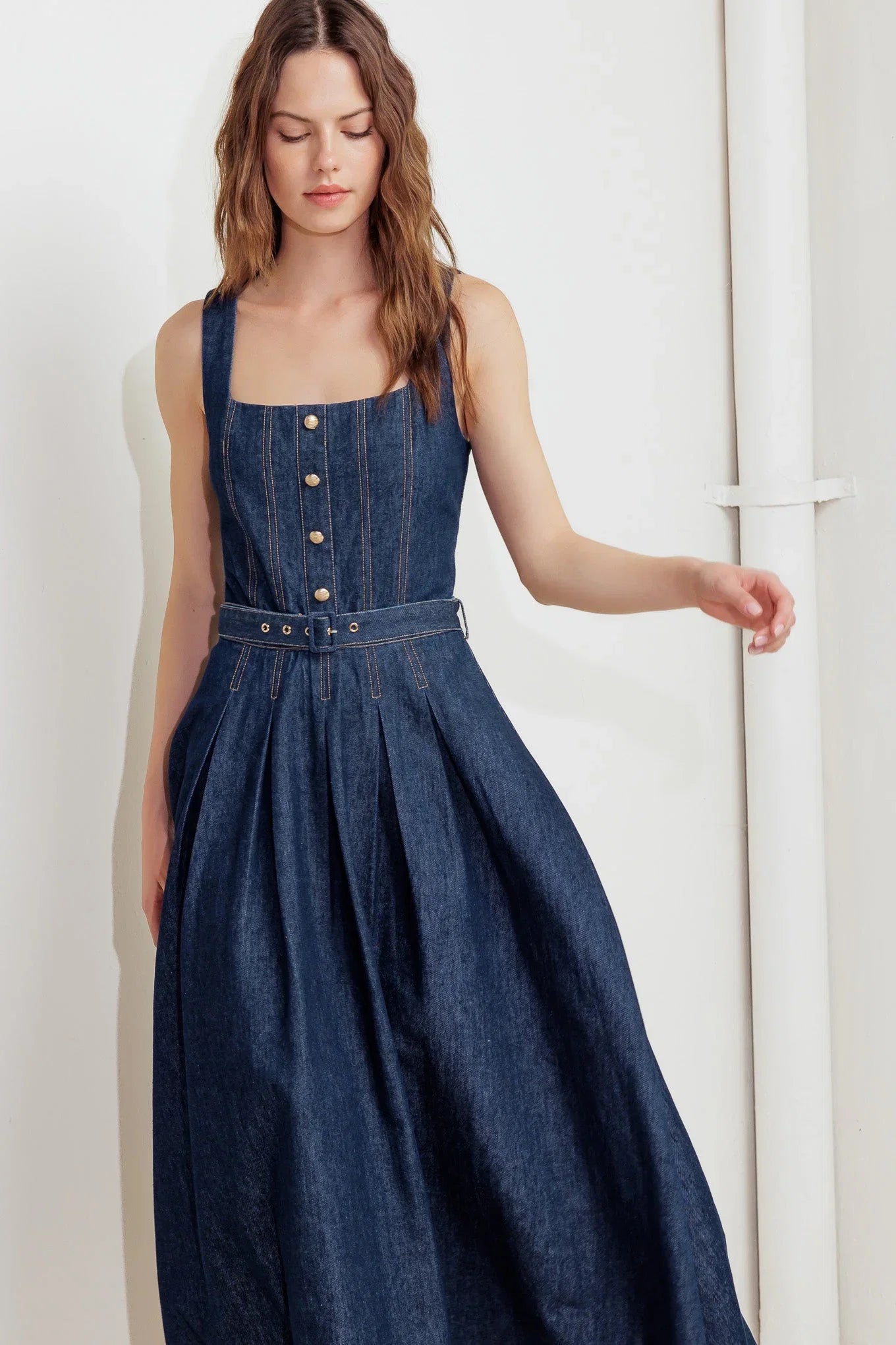MOONLIGHT SERENADE DARK DENIM MIDI DRESS FINAL SALE
