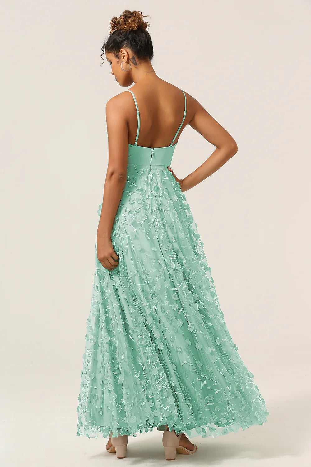 Dark Green A Line Spaghetti Straps Satin Long Bridesmaid Dress