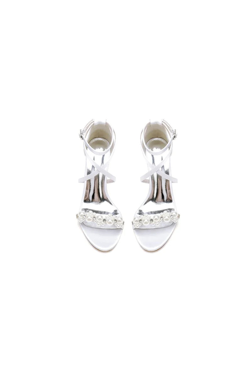 Open Toe Beaded Cross Strap High Heels