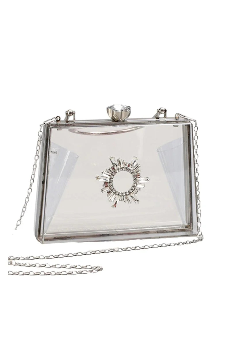 Womens Clear PVC Rhinestones Crossbody Evening Clutch Bags