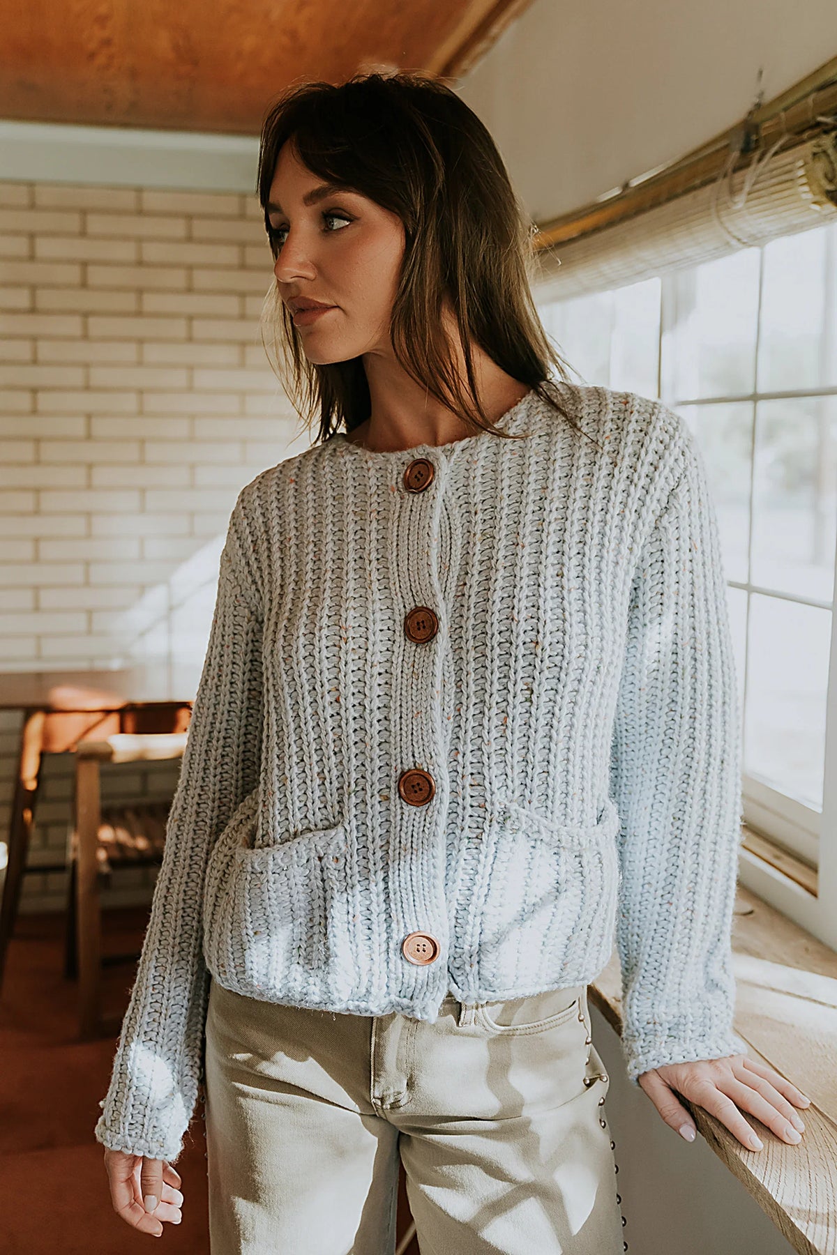 Holland Chunky Knit Cardigan in Blue FINAL SALE