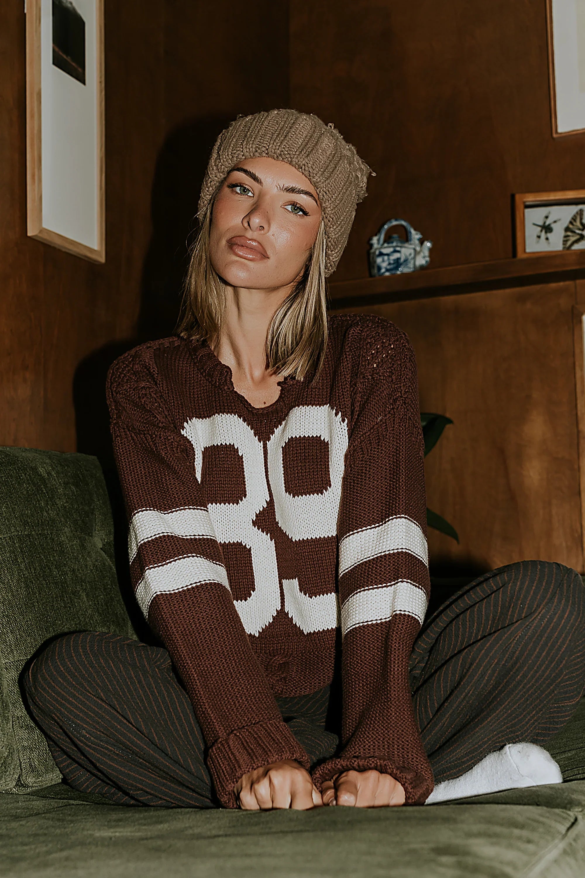 Route Cable Knit Sweater in Red Brown FINAL SALE
