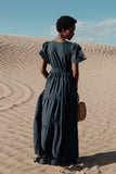 Isabeau Embroidered Maxi Dress in Navy FINAL SALE