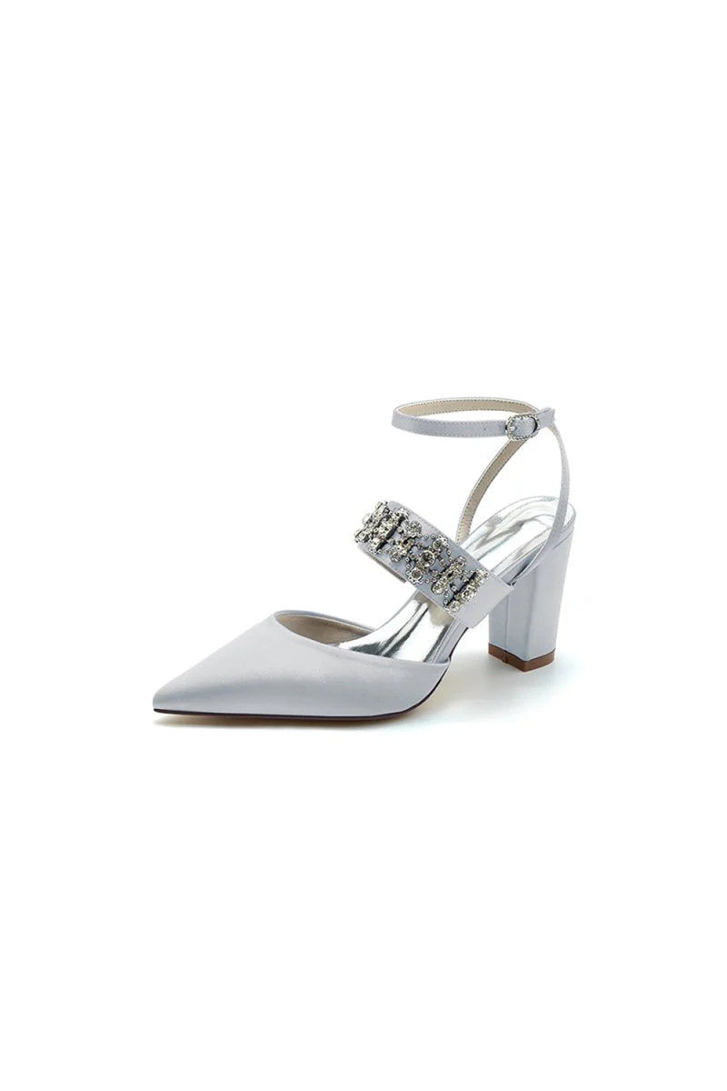 Black Satin Pump with Sparkling Silver Accent