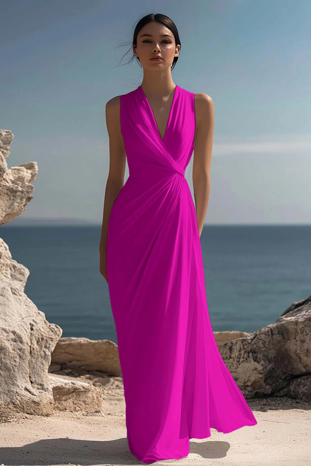 White A Line V Neck Ruched Engagement Dress