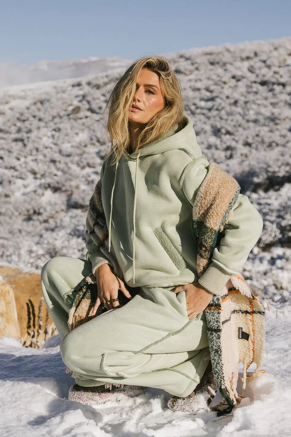 Mattie Faux Shearling Hoodie in Sage FINAL SALE