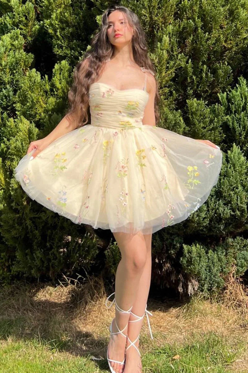 Lucia A Line Short Floral Embroidery Homecoming Dress