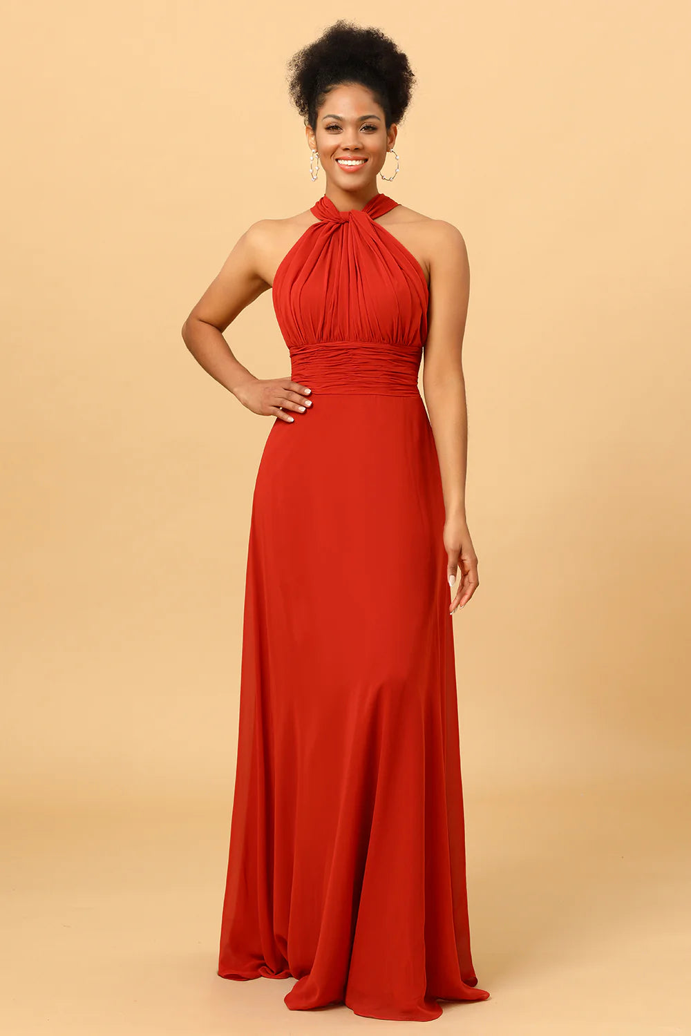 Rust Red Convertible Long Chiffon Bridesmaid Dress