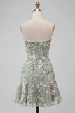 Strapless Bodycon Embroidered Sage Green Homecoming Dress