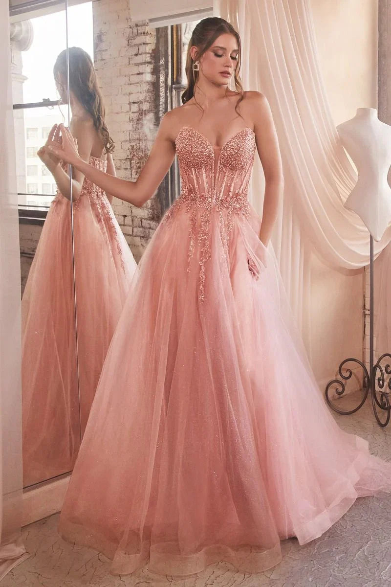 Marisol Gown Pearl Beaded Glitter Tulle Ball Gown