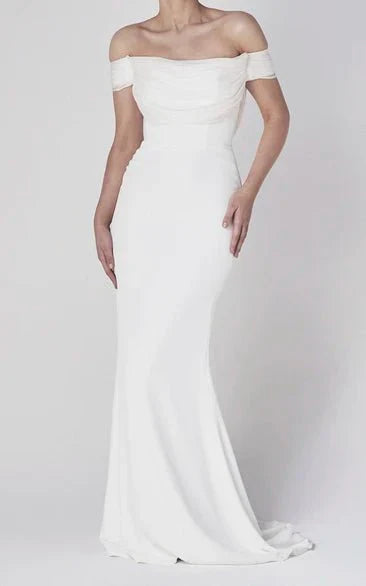 Off the shoulder Elegant Mermaid Satin Wedding Dress With Tiers And V back