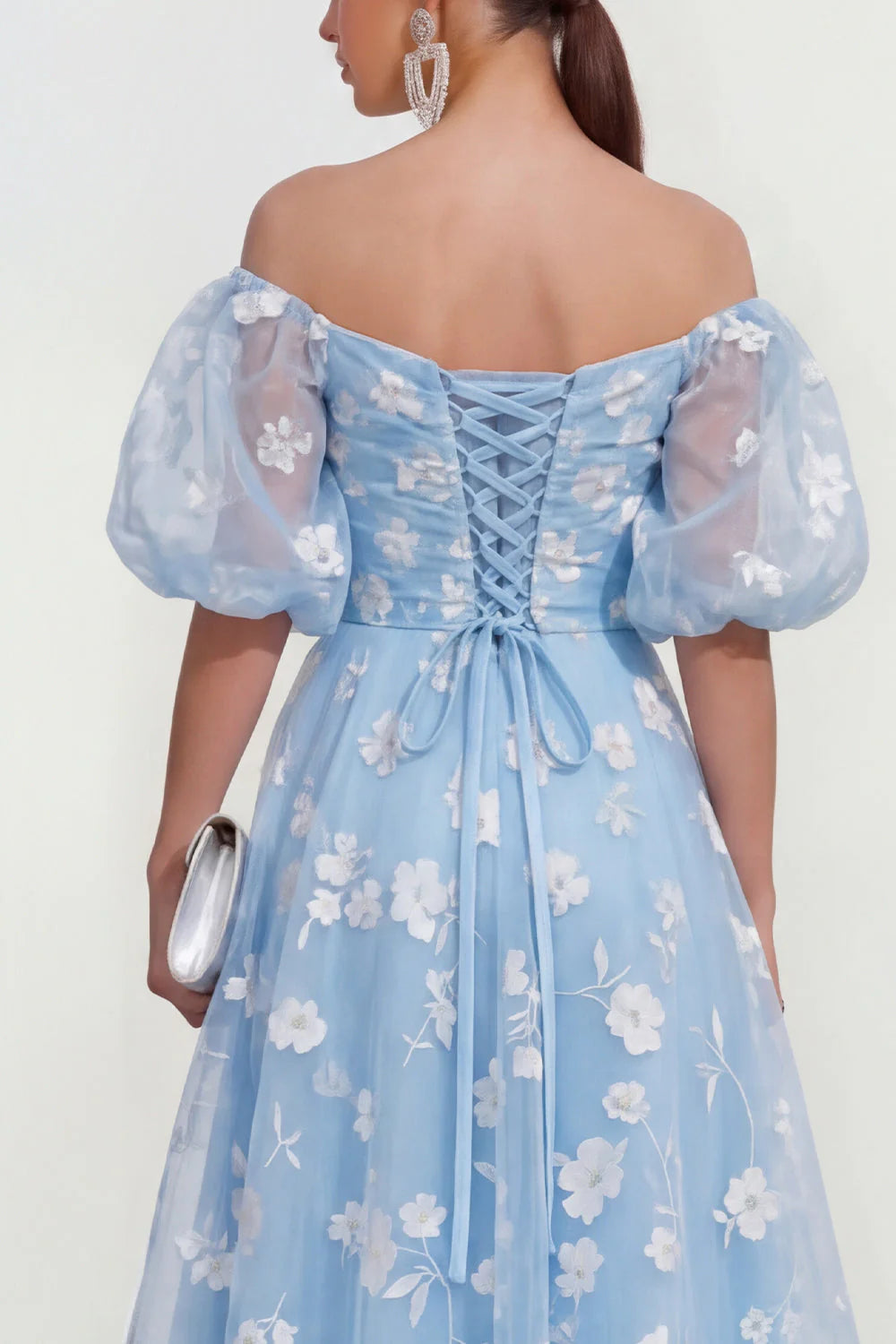 Off the Shoulder Floral Lilac Ruched A Line Wedding Guest Dress