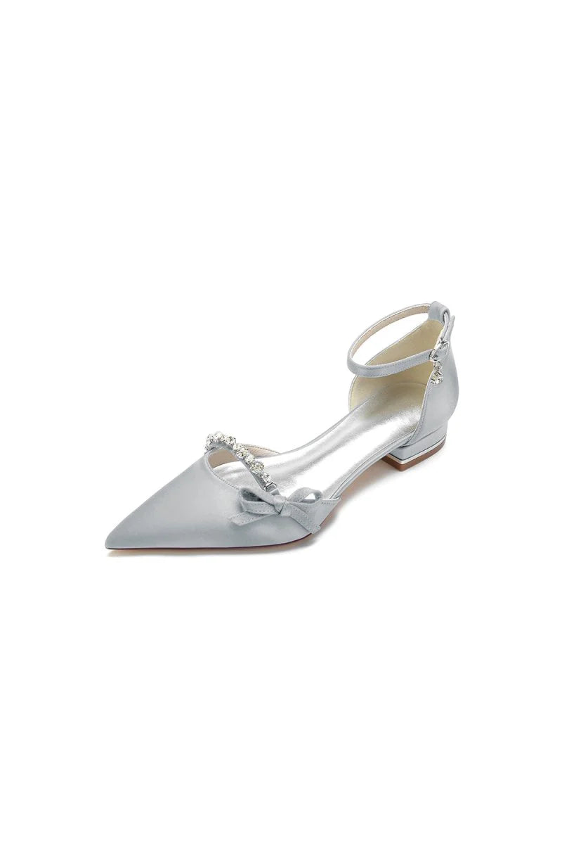 Rhinestone Pointed Toe Kitten Heels With Bow