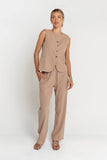 Vivienne Pinstripe Wide Leg Pants in Tan