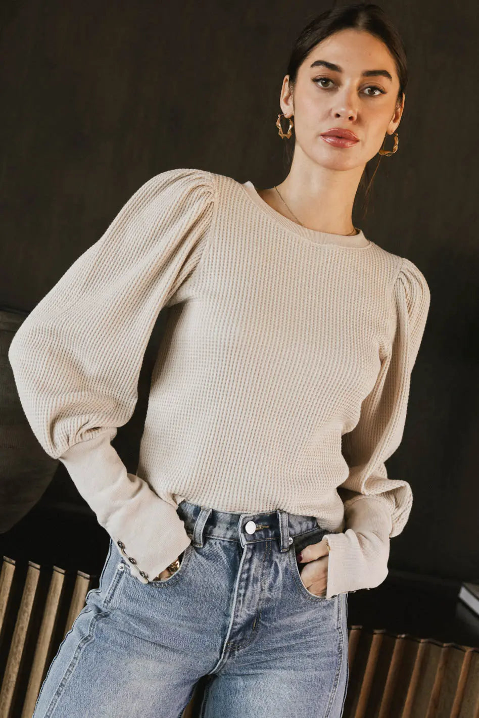 Lettie Waffle Knit Top in Cream FINAL SALE