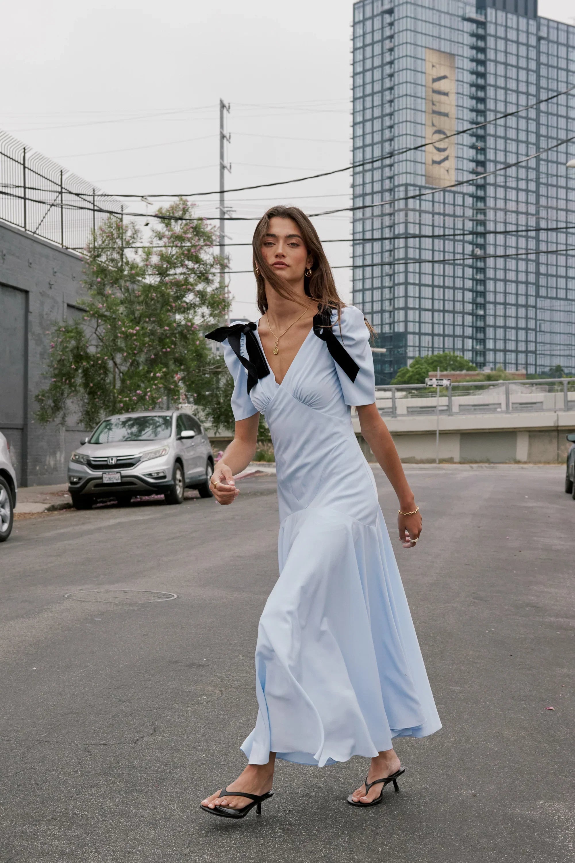Nellie Drop Waist Maxi Dress in Blue