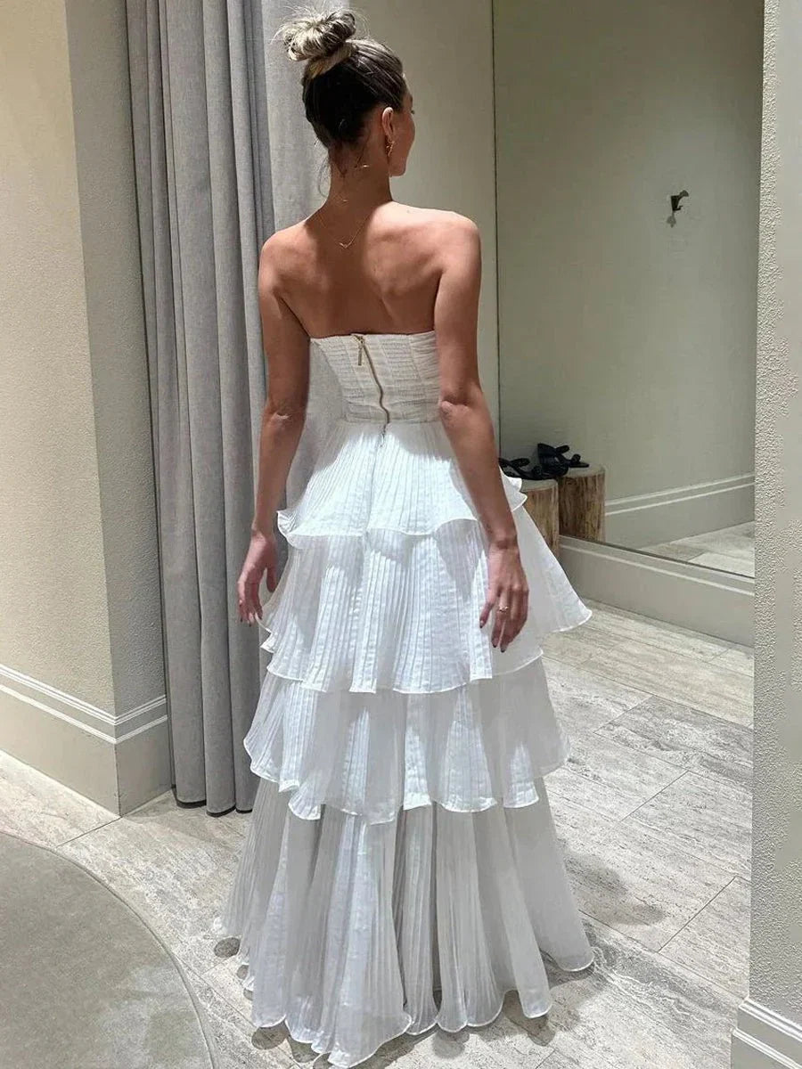 Cute A Line Chiffon Strapless Tiered Wedding Dresses