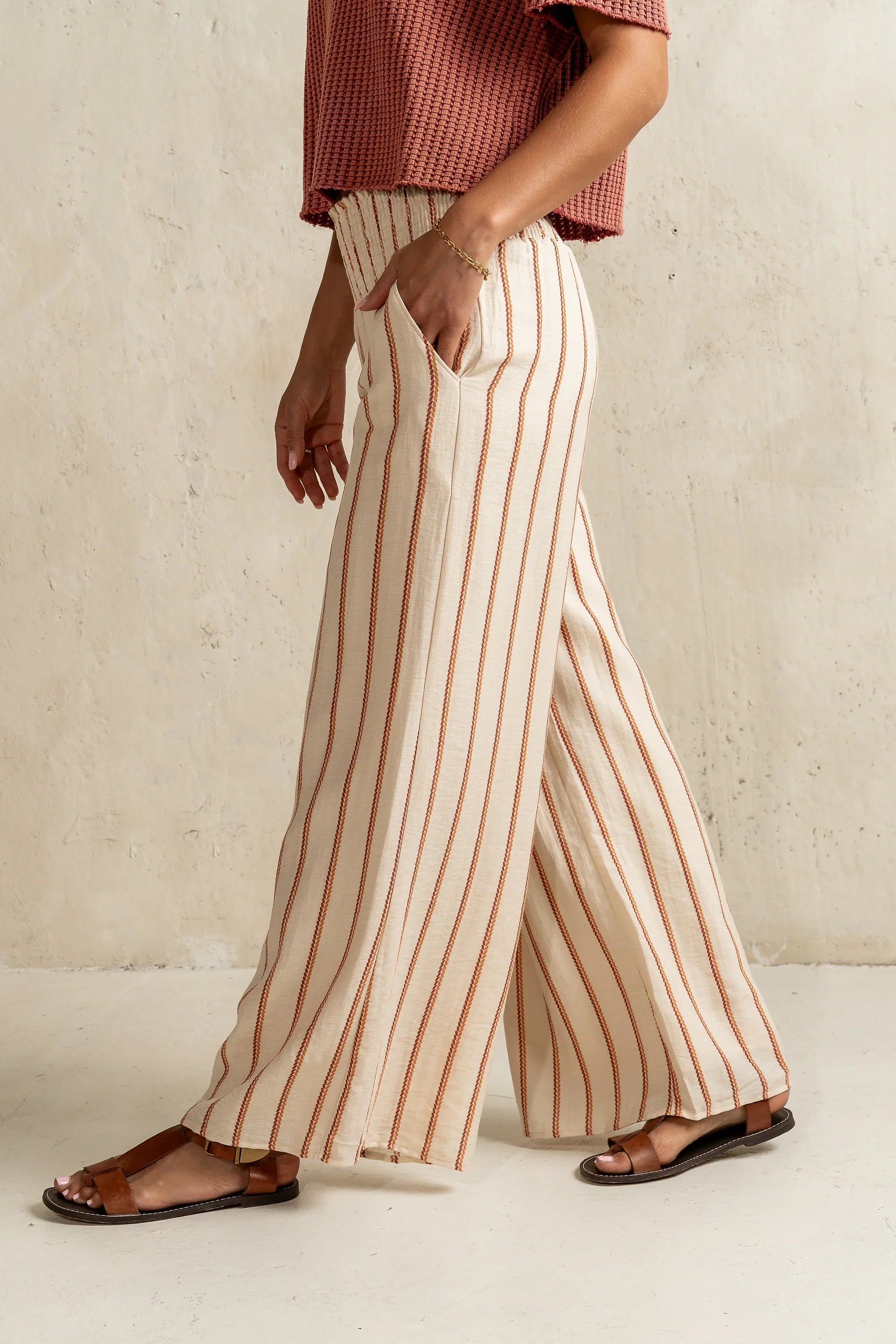 Emery Striped Wide Leg Pants in Taupe FINAL SALE