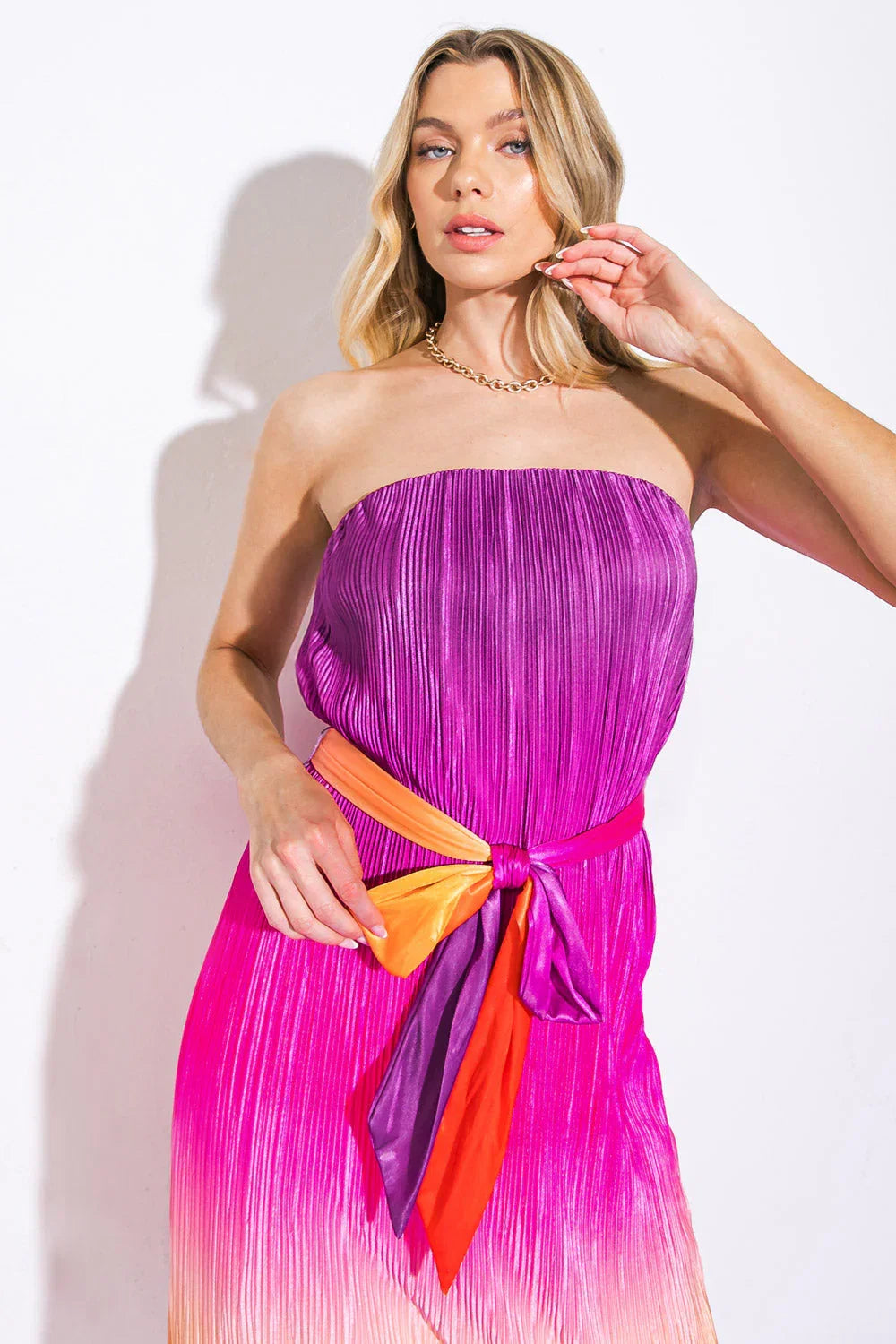 GIVE IT A GO STRAPLESS OMBRE MIDI DRESS