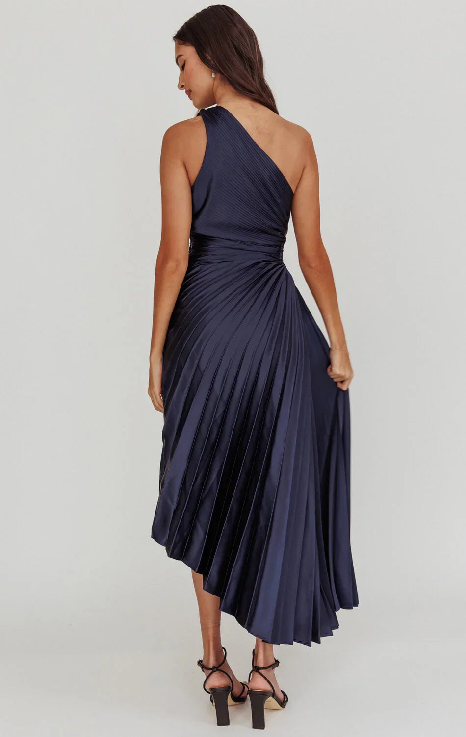 Panama Maxi Dress Navy Pleated Dress With Side Cut Out