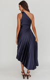Panama Maxi Dress Navy Pleated Dress With Side Cut Out