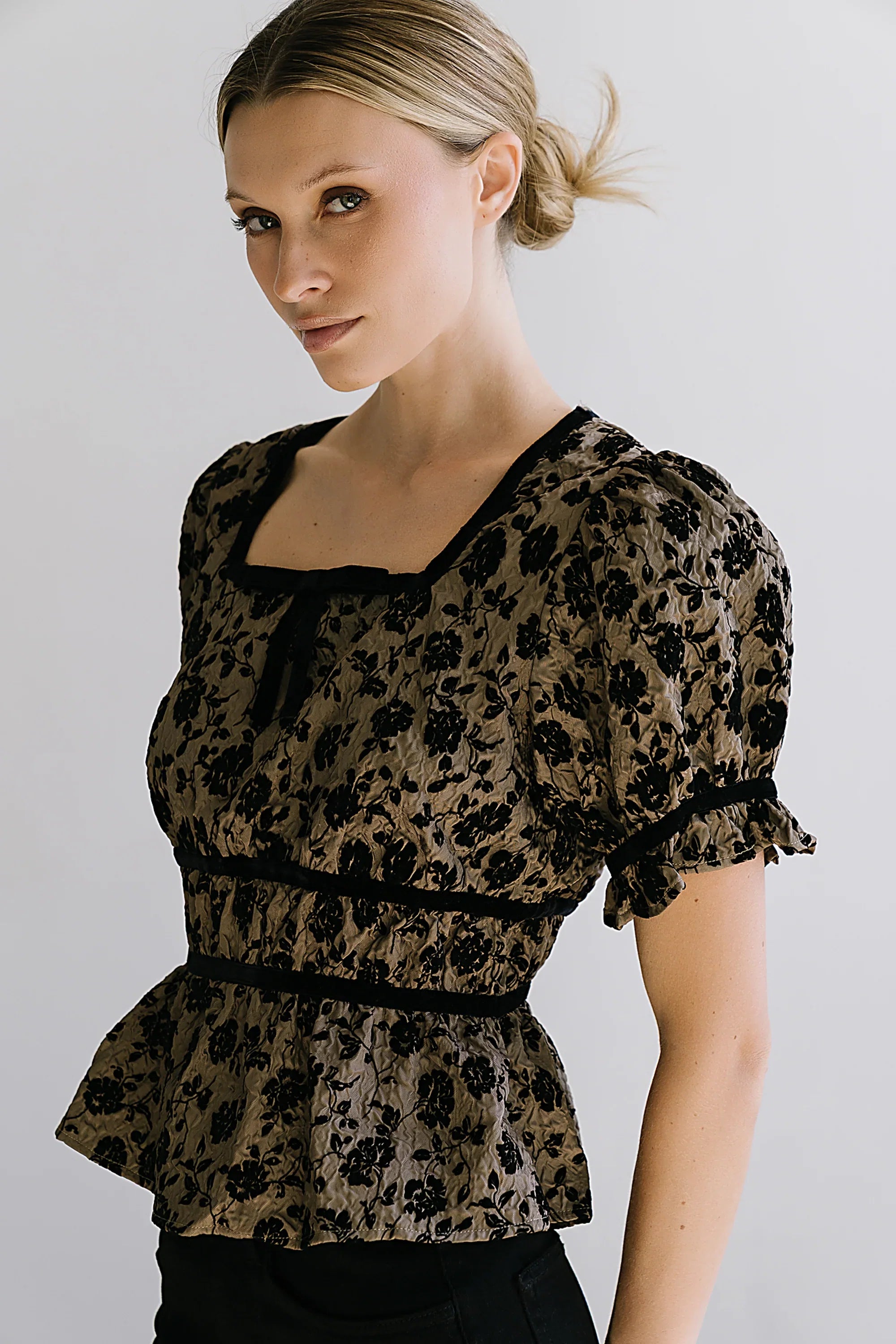 Tallie Floral Blouse in Mocha FINAL SALE