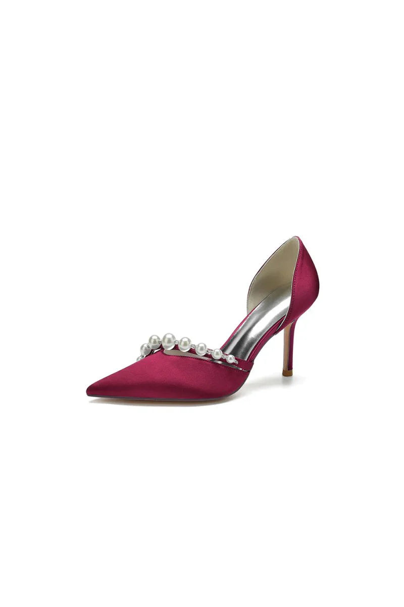 Pearl Strap Pointed Toe Satin High Heels