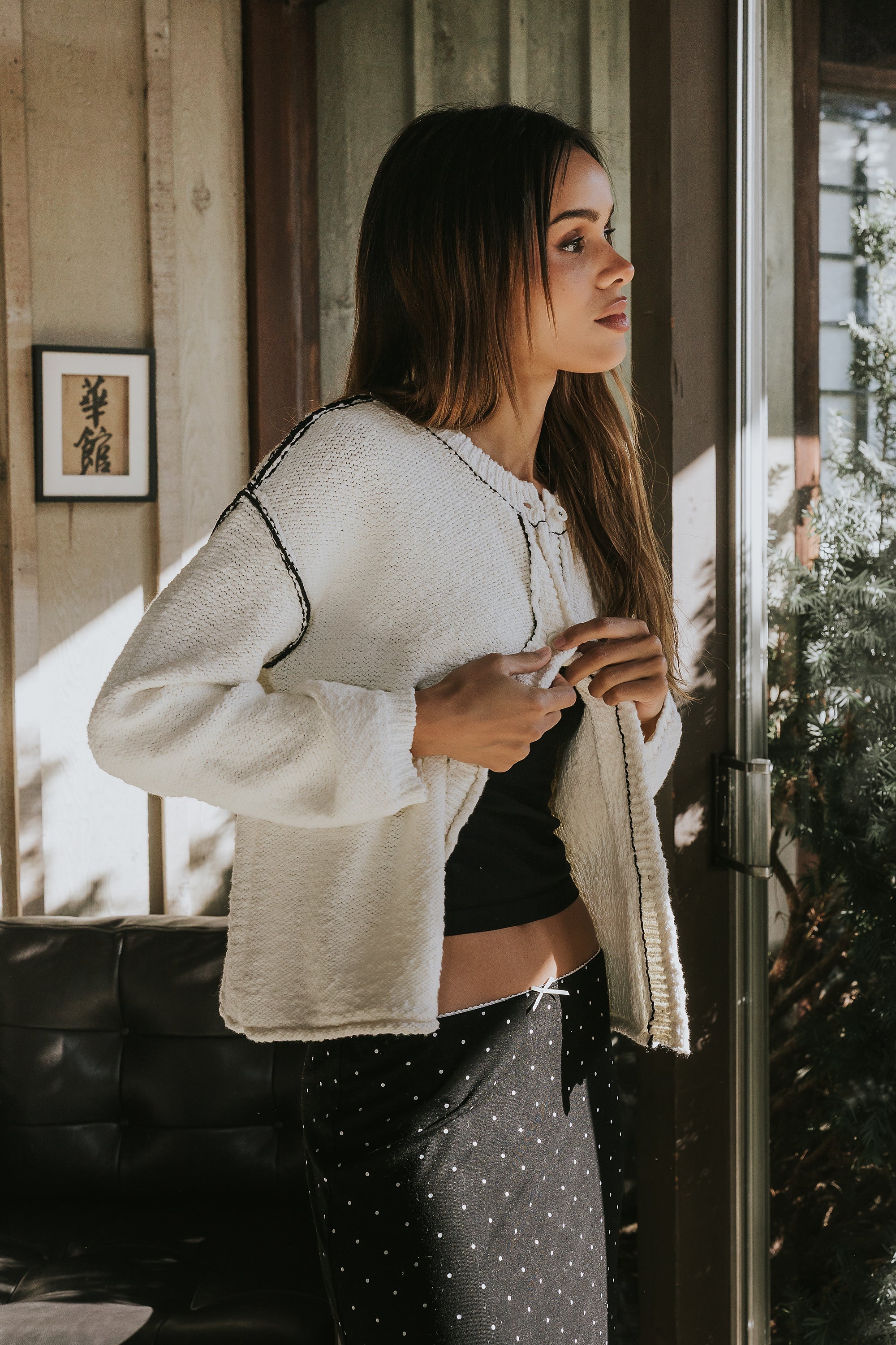 Mindi Contrast Sweater in Off White