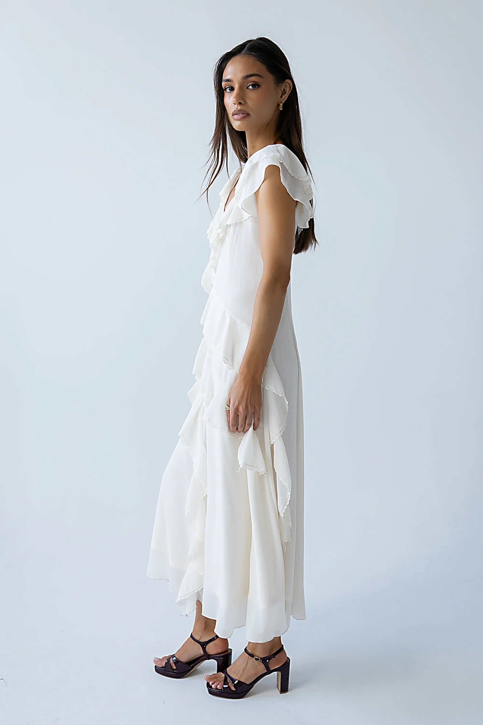 Quinton Ruffle Maxi Dress in Cream