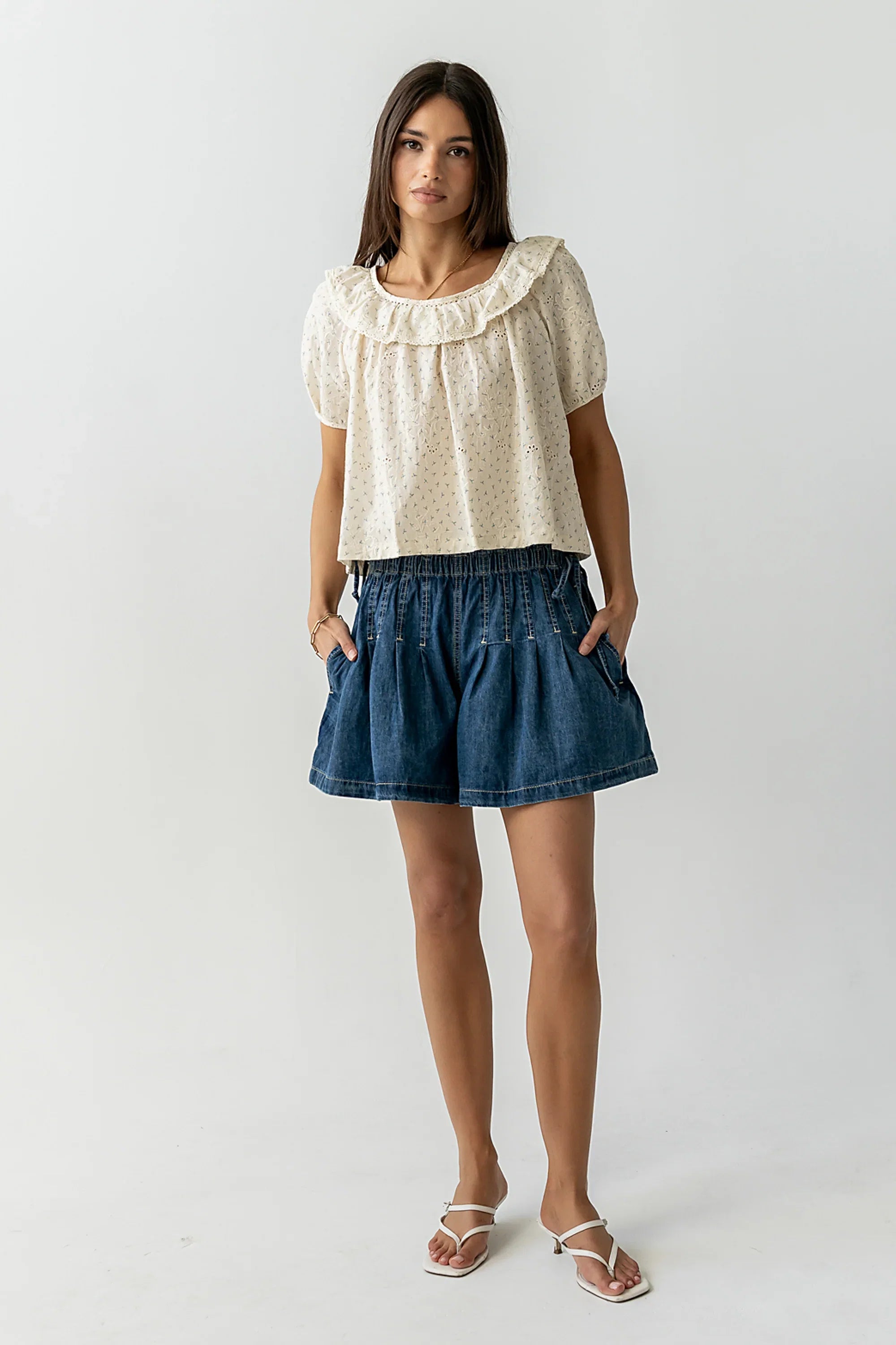 Reika Pleated Denim Shorts