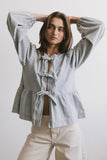 Maggie Peplum Tie Blouse in Light Wash FINAL SALE